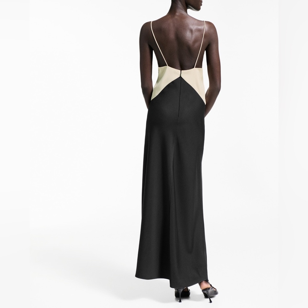 Mango Two-Tone Lingerie Maxi Dress Black Cream Colorblock NWT Size‎ M - Picture 5 of 13